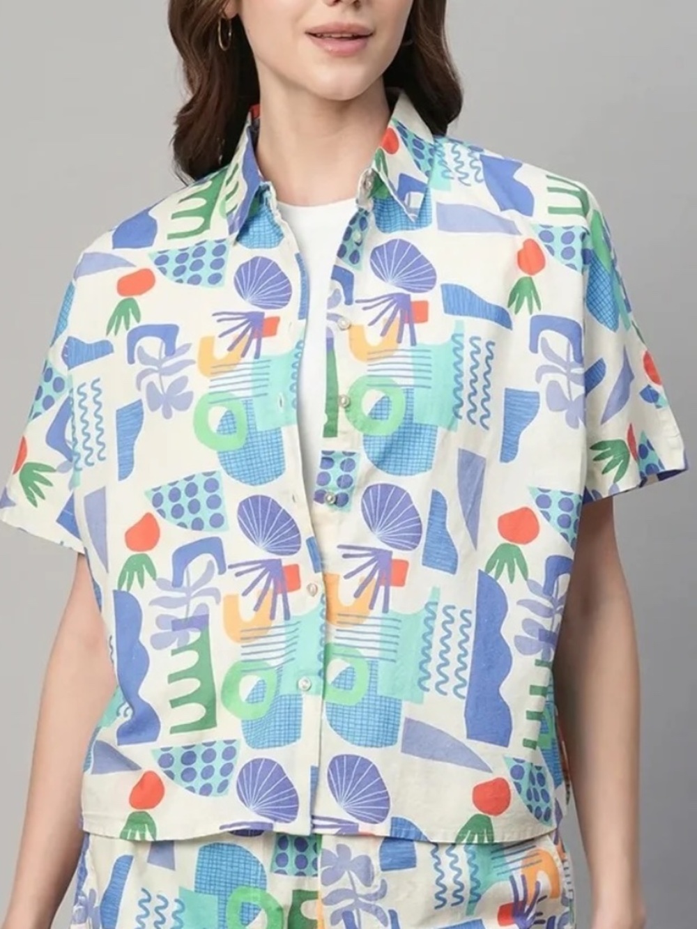 Artonomo Creatives Linen Abstract Coastal Print Button Down Shirt Size Large